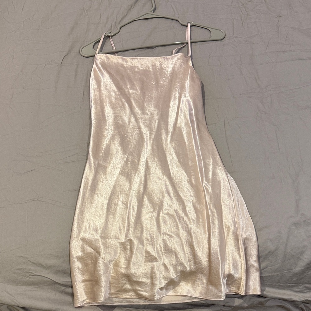 Aritzia Metallic Satin Slip Dress in Pale Pink